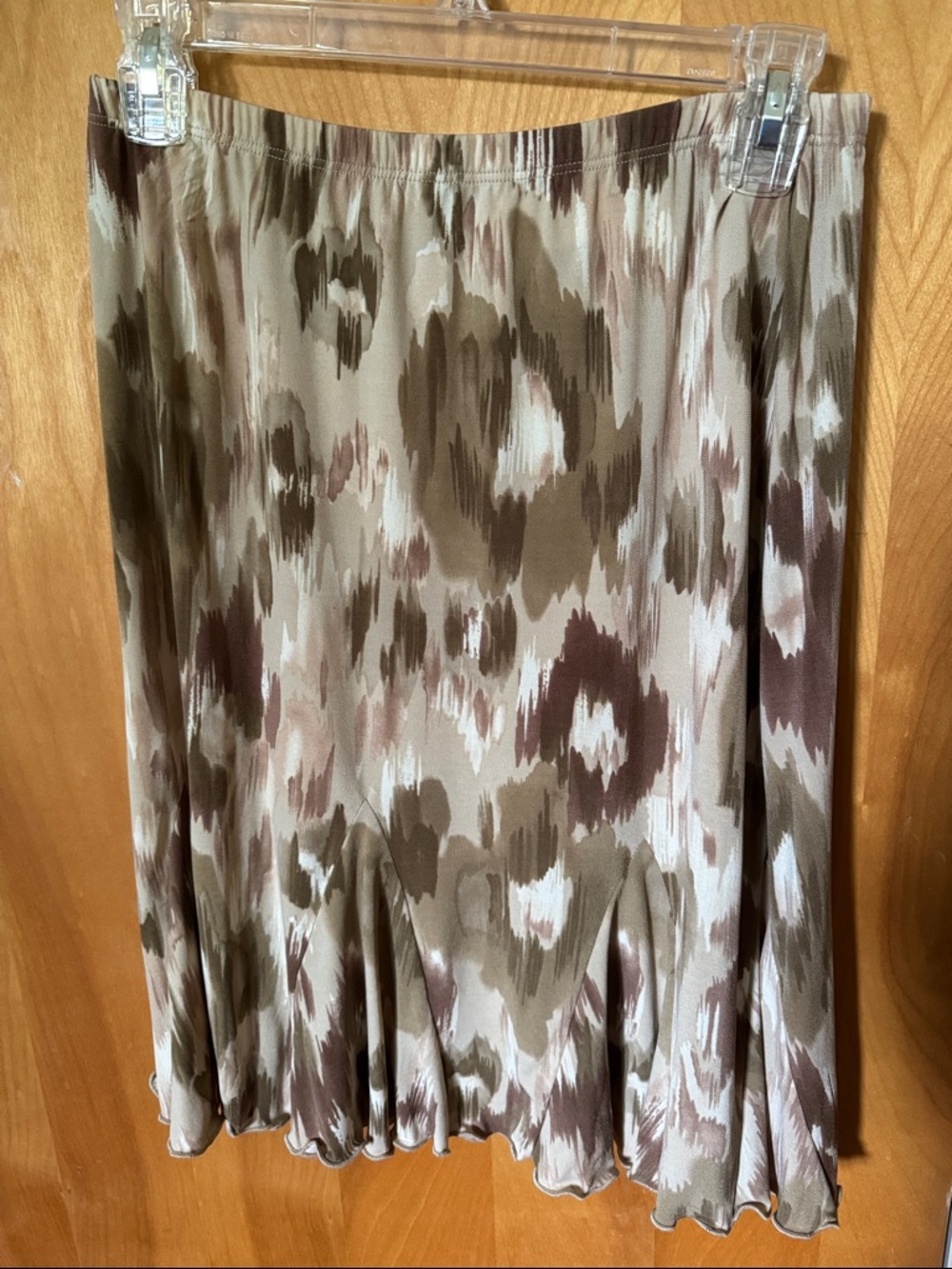 Worthington Beige and Brown Abstract Midi Skirt